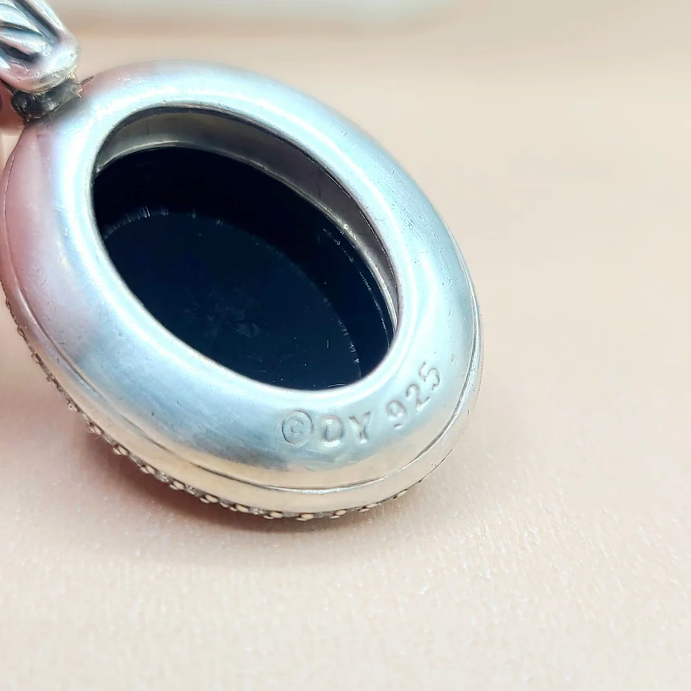 David Yurman Signature Oval Black Onyx Diamond Pendant Enhancer  - Picture 4 of 7